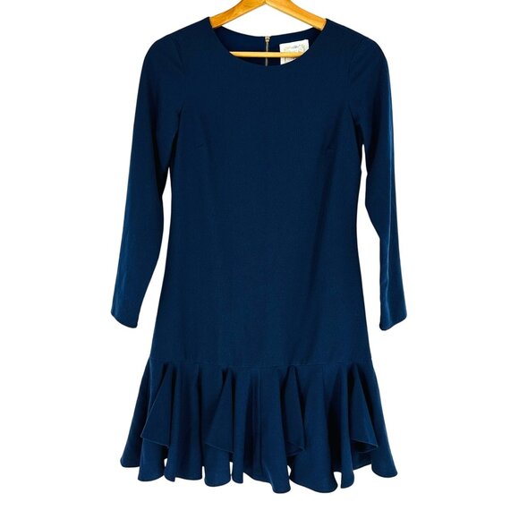 Sail To Sable Navy Blue Ruffle Hem Dress Long Sleeve Size 0 Polyester Womens - Picture 3 of 8